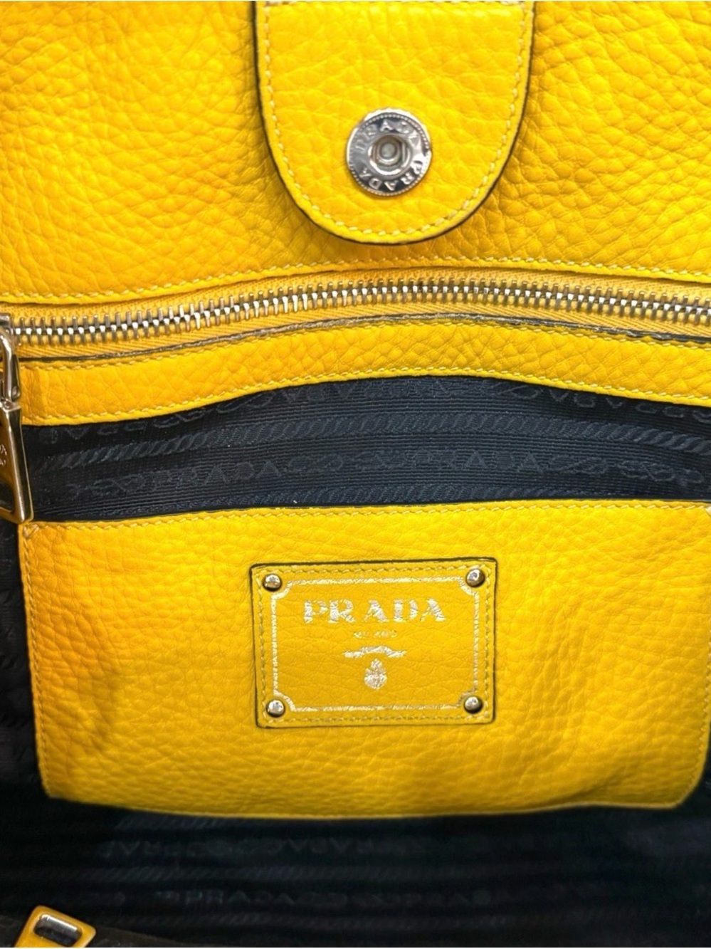 Prada Yellow Pebbled Leather Satchel with Top Handles - Picture 10 of 10